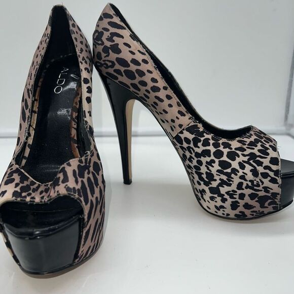 Aldo Leopard Print Peep Toe Heels - Picture 1 of 13